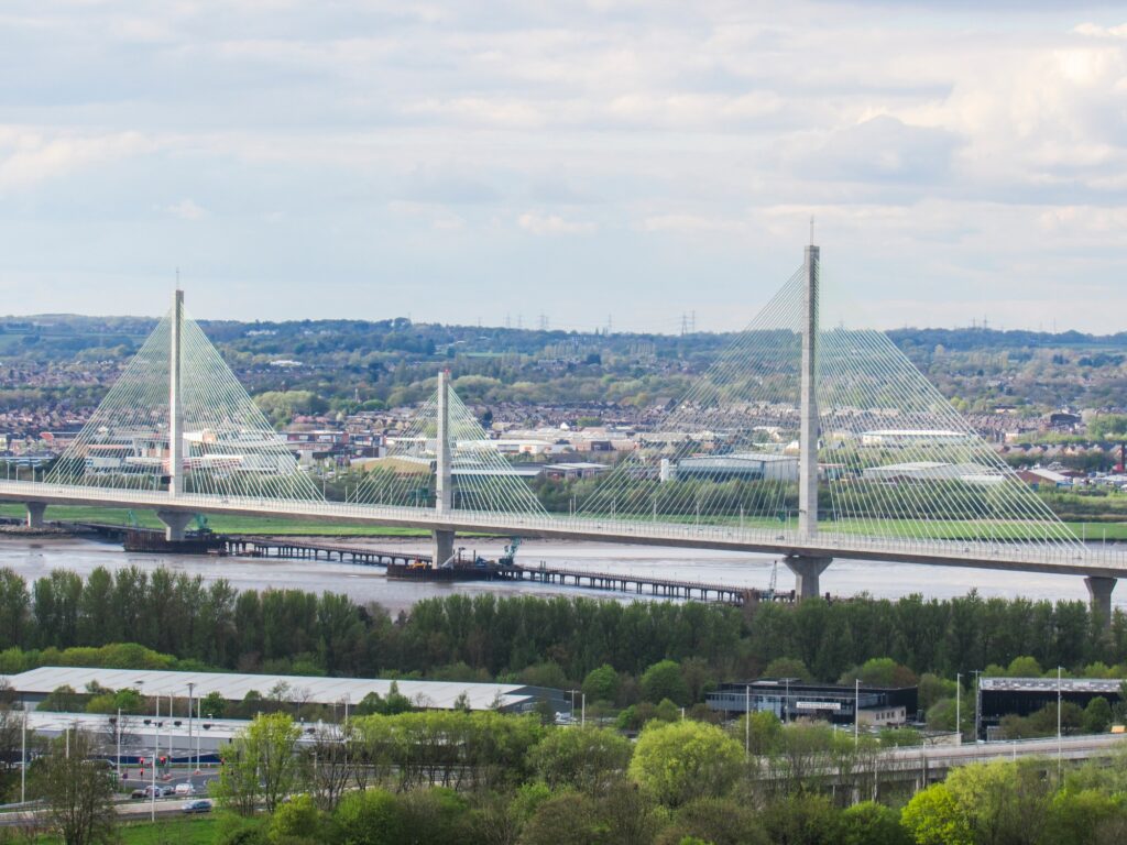 An extradosed bridge in Warrington, Cheshire, situated at the North West of England